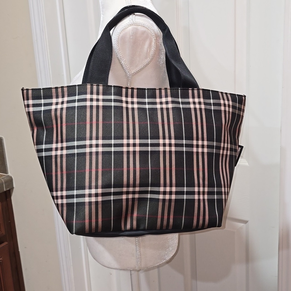 Burberry London Blue Label Tartan Nylon Tote Shoulder Bag